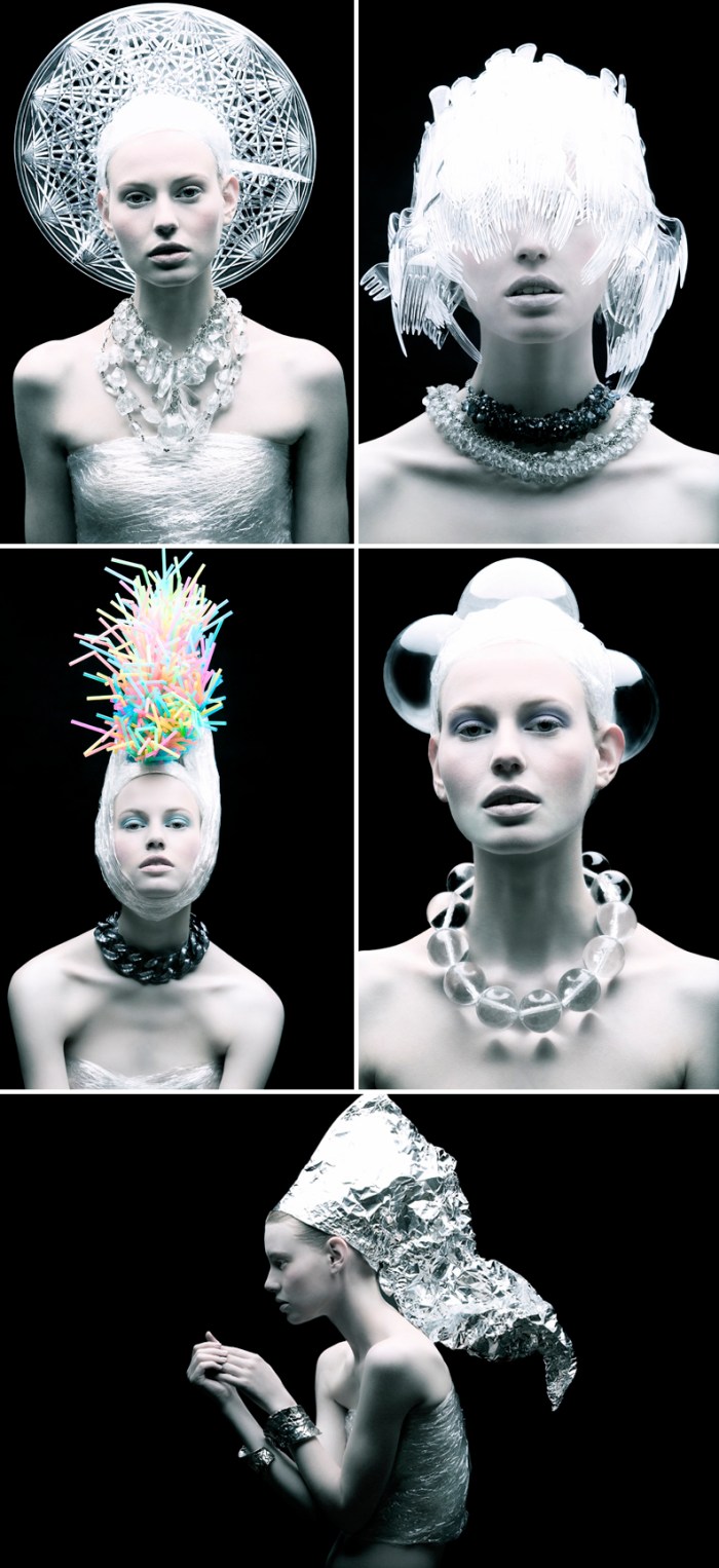 cool fashion photography, plastic, recycled objects