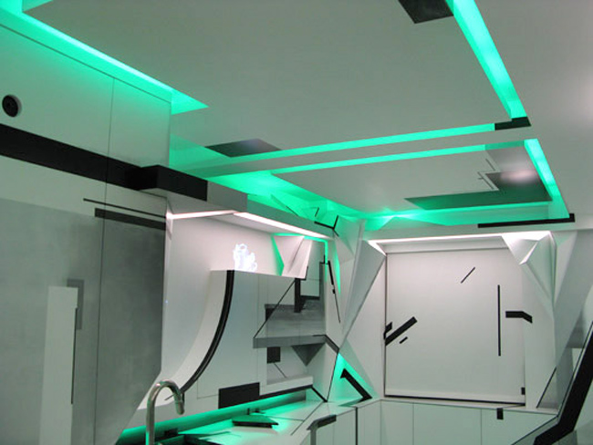 cool, futuristic kitchen design, yoes, sounds, light