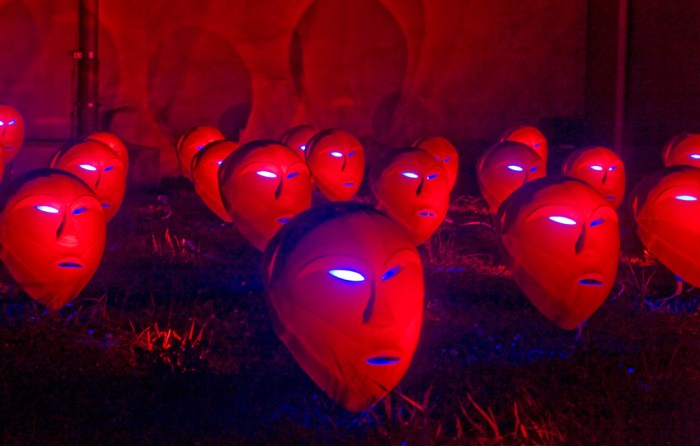 light lumen installation, african masks, richi ferrero, light art
