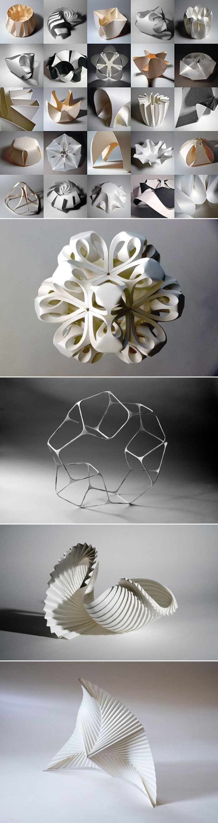 pleated paper sculptures, paper forms, art, contemporary