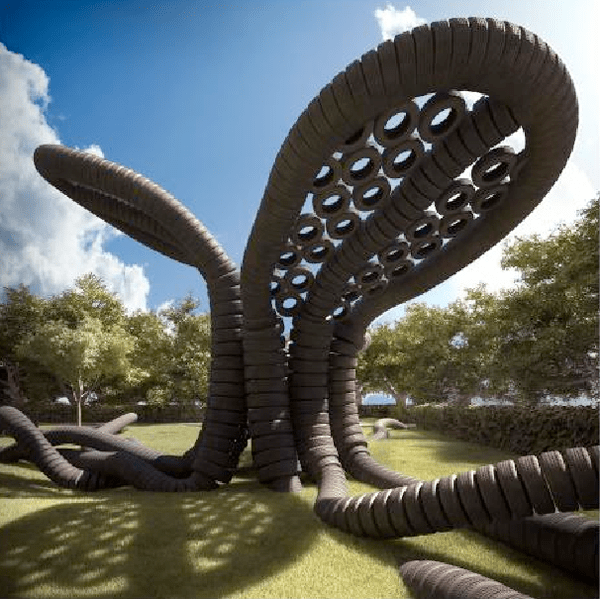 Tire Installation, playground, Thailand, Tree sculpture, collabcubed