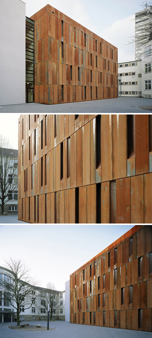 rusted facade building, Germany, weathered steel, Essen, collabcubed
