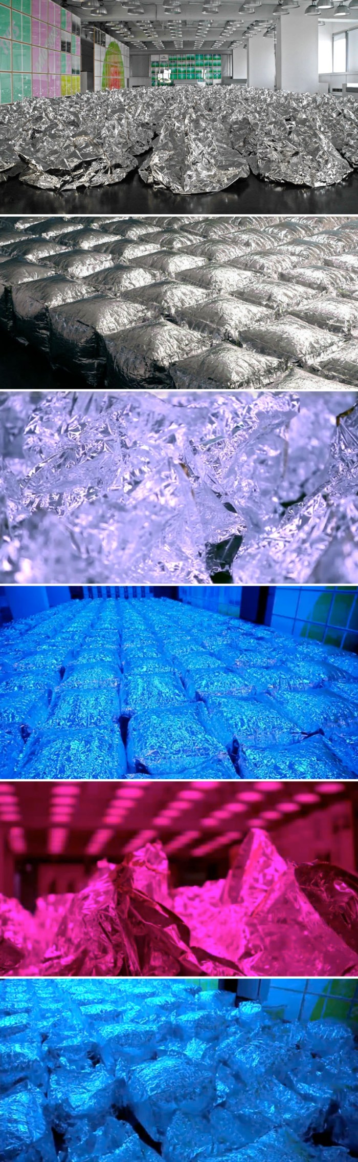 art installation, inflating foil, colored lights, collabcubed