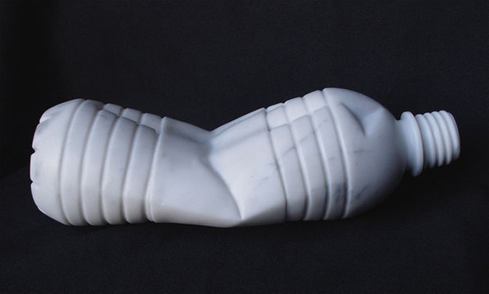 carrara marble, contemporary sculpture, crushed cans, everday objects
