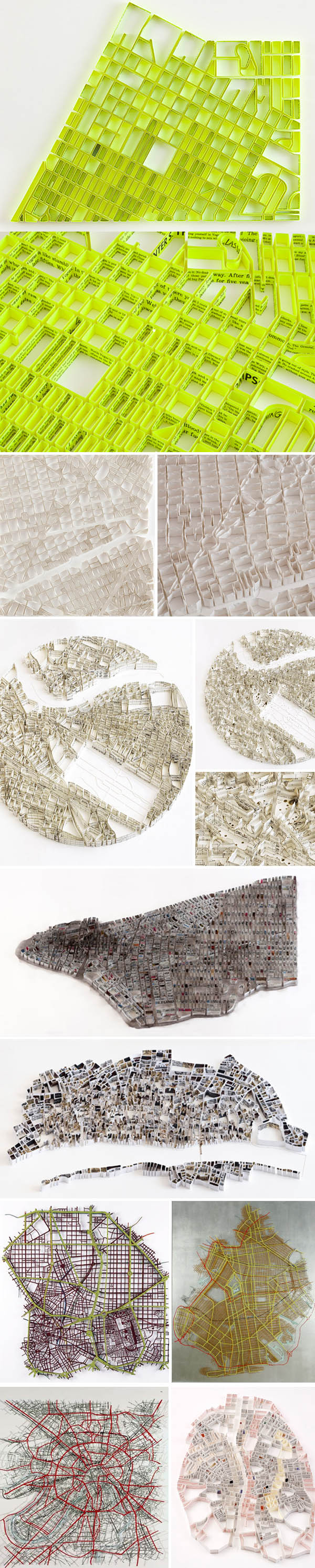 Maps, Map sculpture, maps made from folded book pages