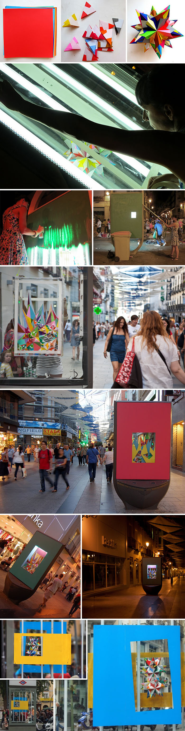 street art, graffiti, madrid, origami in ad space, paper sculpture street art