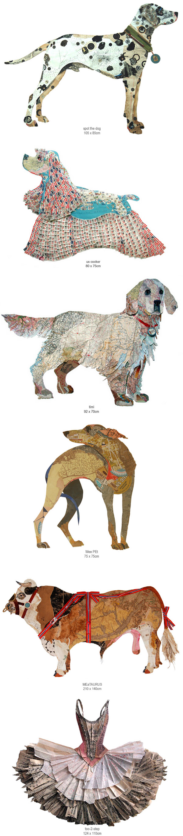 mixed media collage, found vintage paper collage, dog art