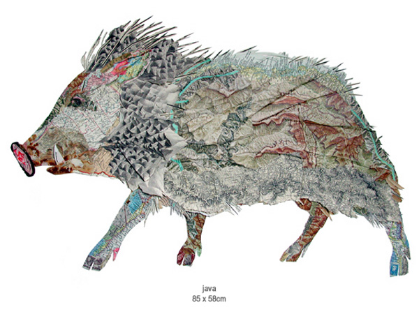 mixed media collage, found vintage paper collage, hedgehog