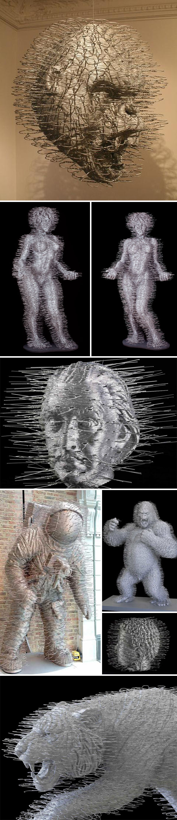 cool sculptures made of wire coat hangers, David Mach, Scottish artist