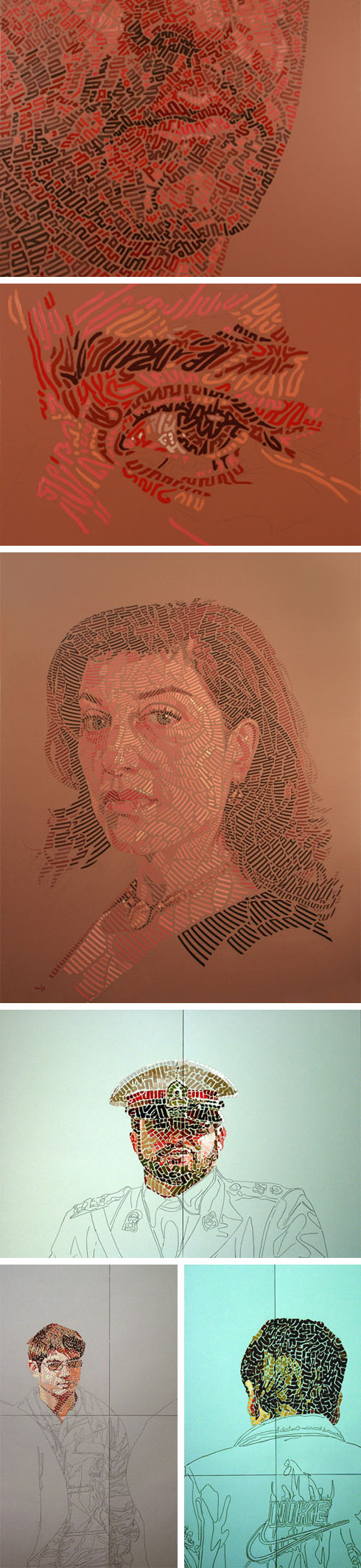 oil and pencil paintings, portraits, Persian Calligraphy, dissolution, figurative works