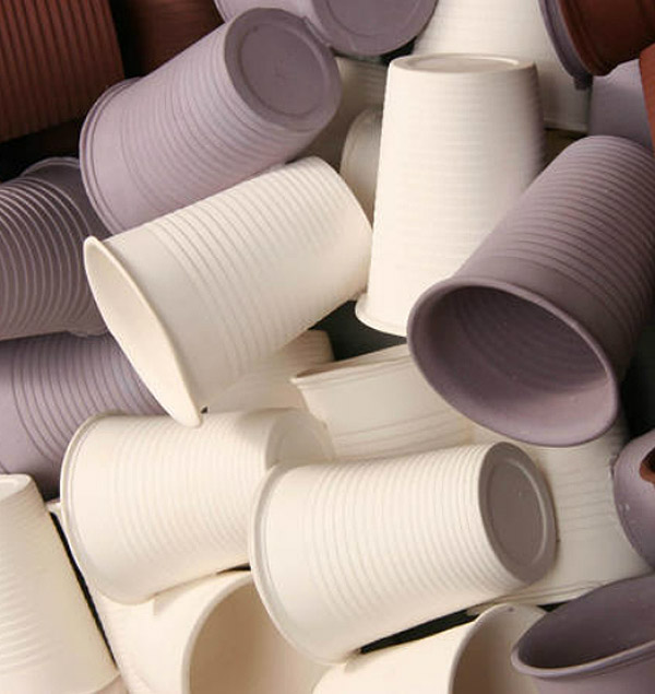 Portrait made of cups, cool art, contemporary sculpture