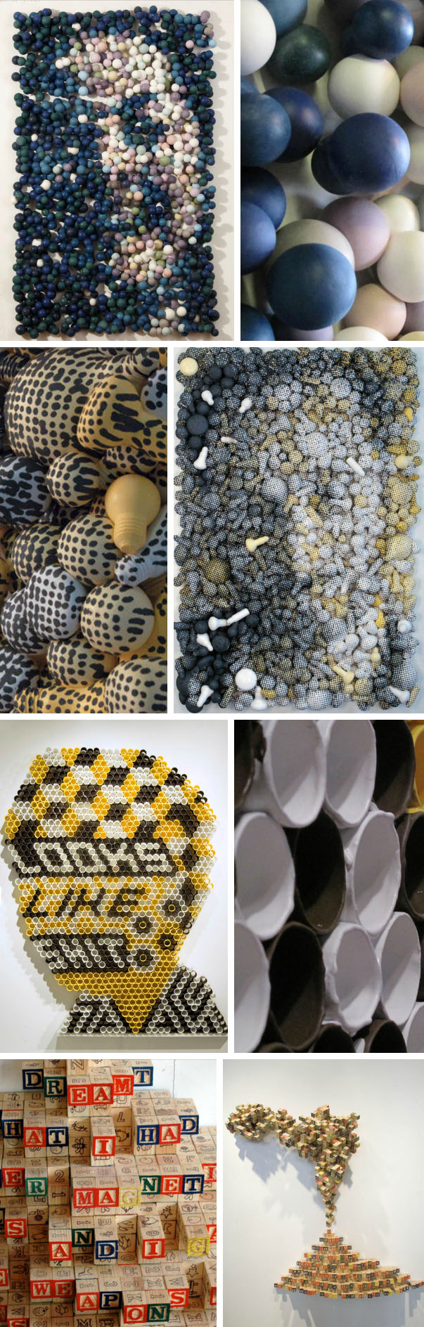 Portrait made of cups, light bulbs, balls, cool art, contemporary sculpture