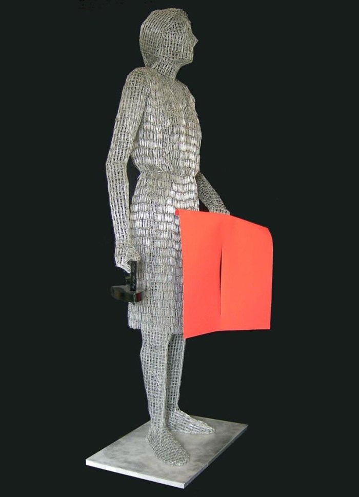 Wire sculpture, paperclip sculpture, woman, Italian art