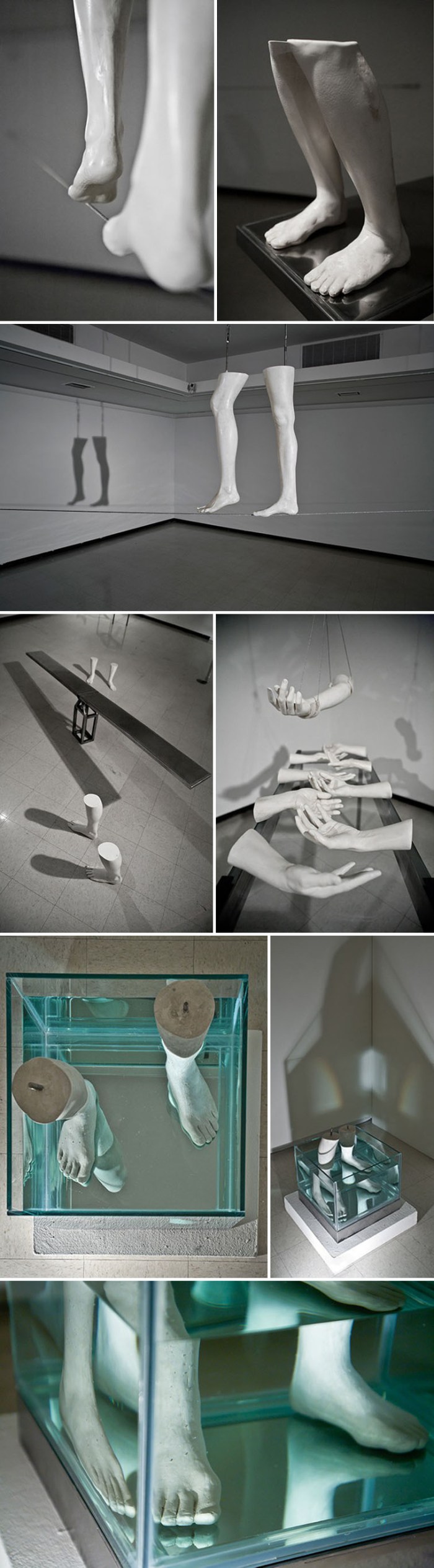 contemporary sculpture, limbs, divingboard, legs, casts, modern art