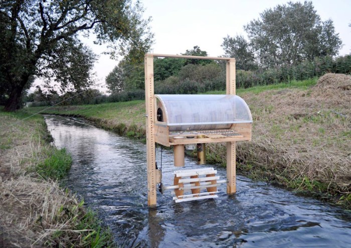 sculpture, avant garde art, diy, music machine, watermill, Warsaw, interactive
