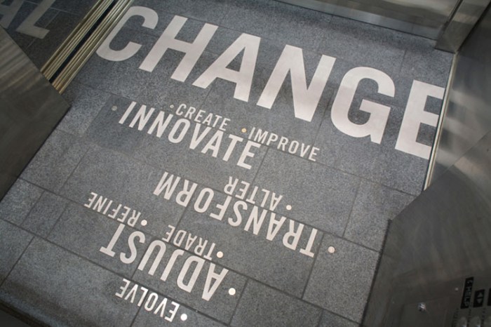 installation, Foster School of Business, Kristine Matthews, Karen Cheng, Type floor in elevator