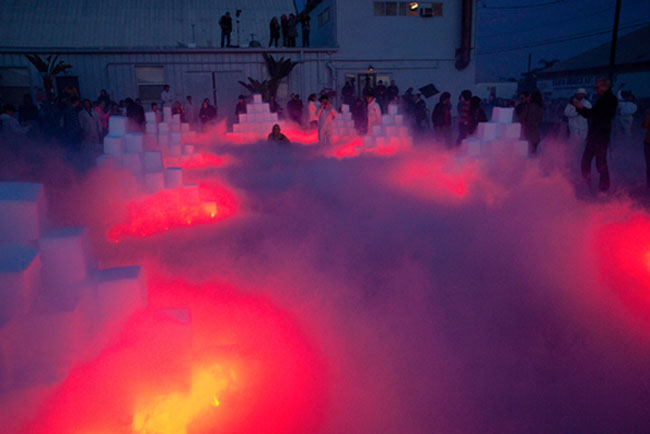 Sublime Environment, art installation, dry ice and flares, cool art, Art Los Angeles Contemporary 2012