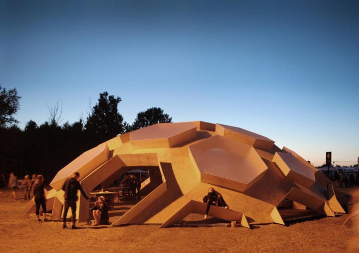 plywood dome, cool architecture, hexagonal structure, Festival structure, Danish design