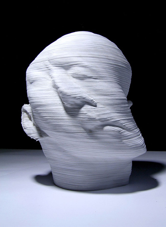 Amazing paper sculpture of heads, topographic, Chinese contemporary art, rotated head