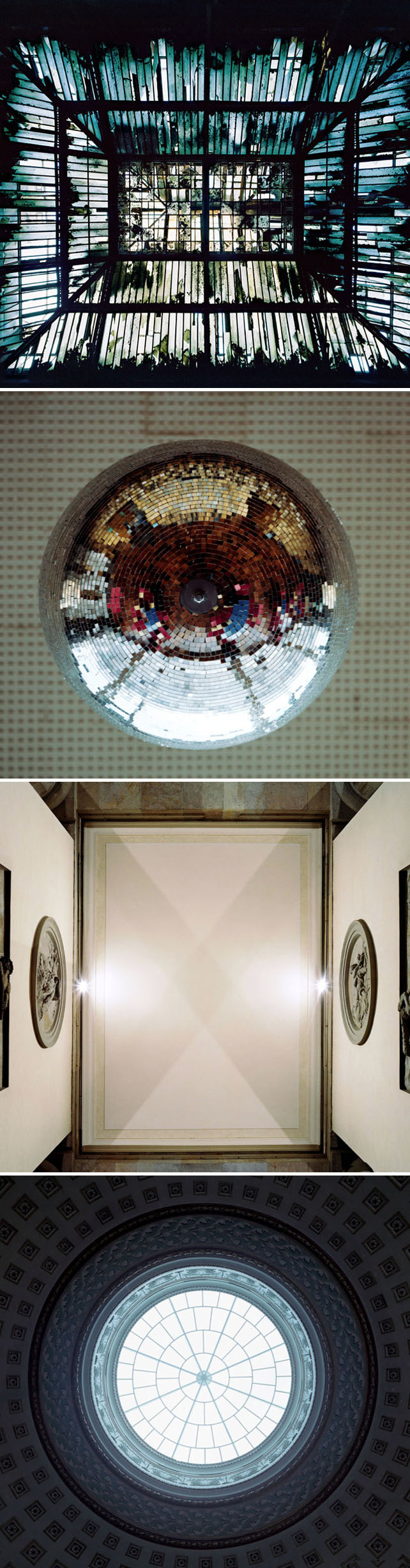 ceiling light, projected photo, illuminated photo of church dome, skylight, disco ball