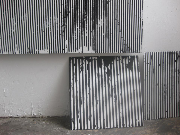 Optical Paintings, black and white line paintings, enamel on aluminum, geometric abstraction paintings