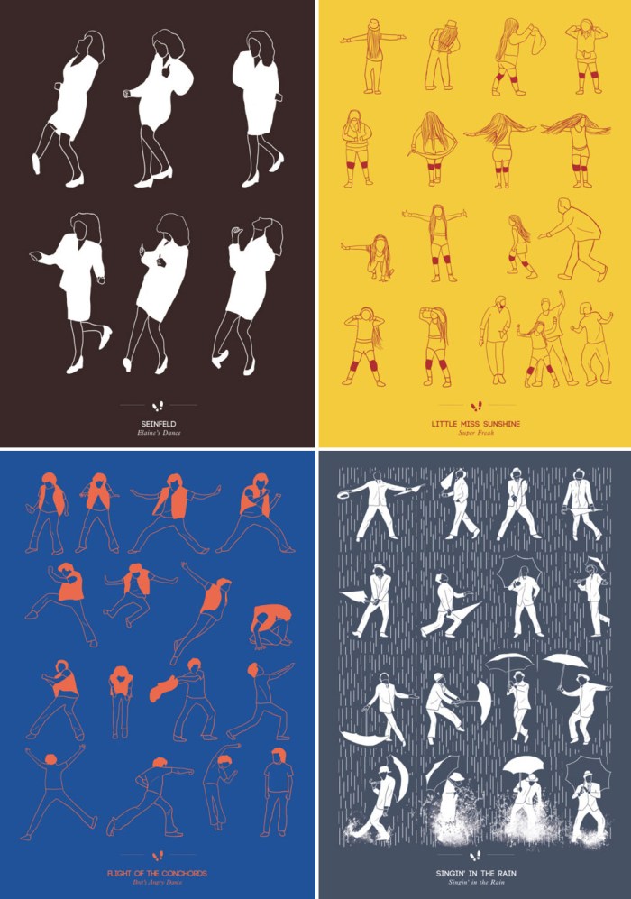 Illustration, Prints, Dance Steps, niege borges, fun posters, Seinfeld, Singing in the rain, Little Miss Sunshine