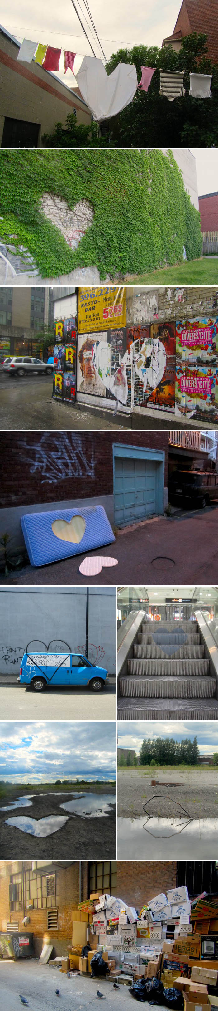 Street art, hearts, dead hearts, valentine's day, graffiti, photography, Roadsworth, Montreal