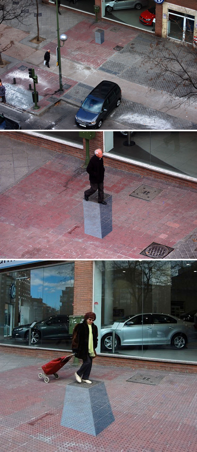 Street art, Madrid, e1000, 3d pedestal, graffiti, collabcubed