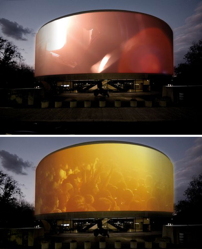 Doug Aitken, Hirshhorn Museum, 360 degree exterior projections, cool installation, video, collabcubed