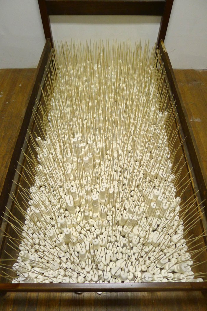 Lauren_Smith_Under-the-Bed_collabcubed contemporary art, installation, bed frame, marshmallows, humor, confusion, collabcubed