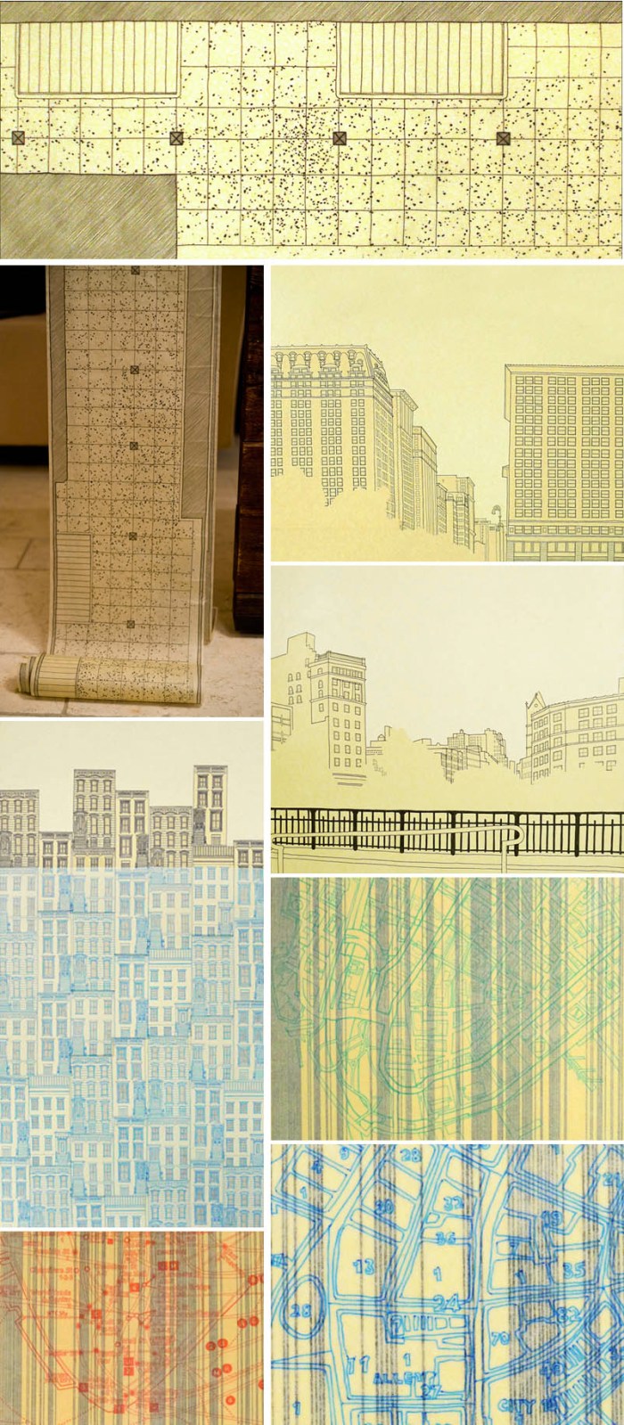 Lauren_Smith_Yellow_Tracing_Paper_Drawings_collabcubed NYC, Drawings, Union Square, Architectural style drawings, contemporary art
