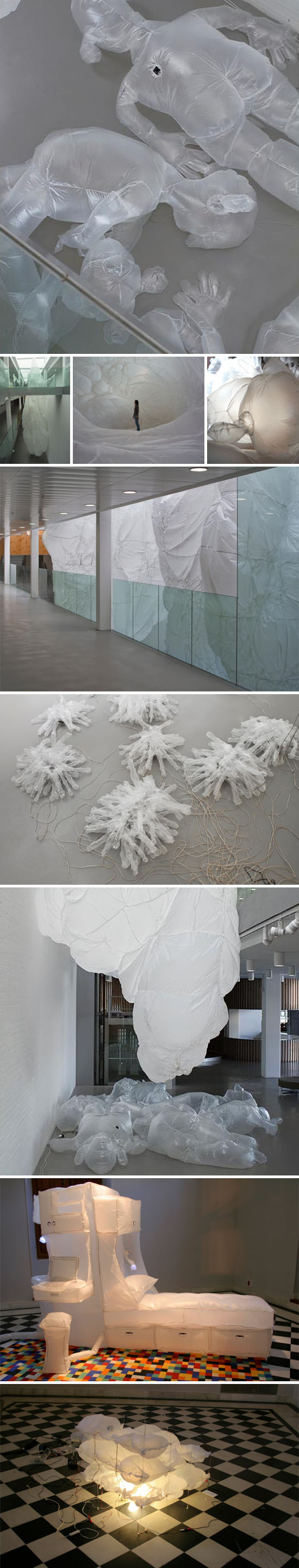 interactive, inflatable sculpture, plastic bag installation, Art from Spain, Mustang Gallery