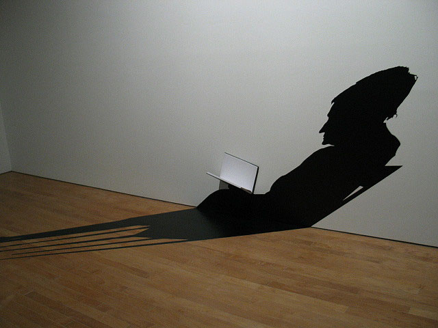 Shadow application, art installation, contemporary Brazilian art, cut vinyl, perspective