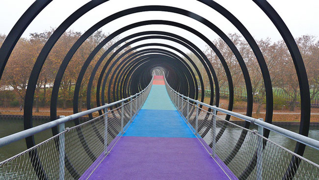 Slinky Bridge, New Bridge over Rhine_Herne Canal, Germany, in style of Slinky toy, collabcubed