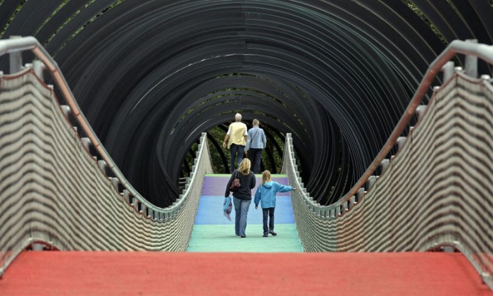 Slinky Bridge, New Bridge over Rhine_Herne Canal, Germany, in style of Slinky toy, collabcubed