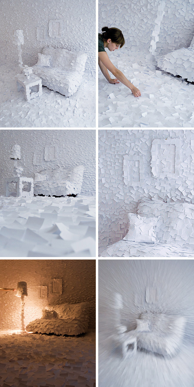 cool post-it installation, post-its, paper, art installation, Winter 1972 Perfume, collabcubed