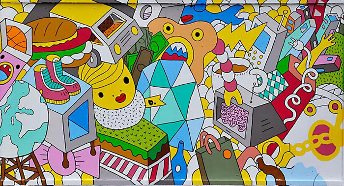 Wynwood_Walls_Miami_B._street-art_collabcubed Graffiti, Street art, Deitch, Goldman, Miami, artists paint murals on walls in Miami Florida