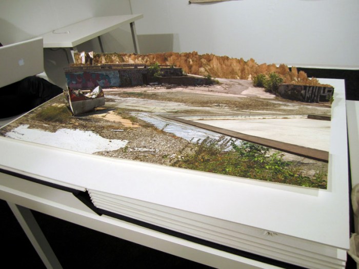 Pop-Up Books, Photo collage, desolate landscapes, skateboard industrial landscapes, VoltaNY