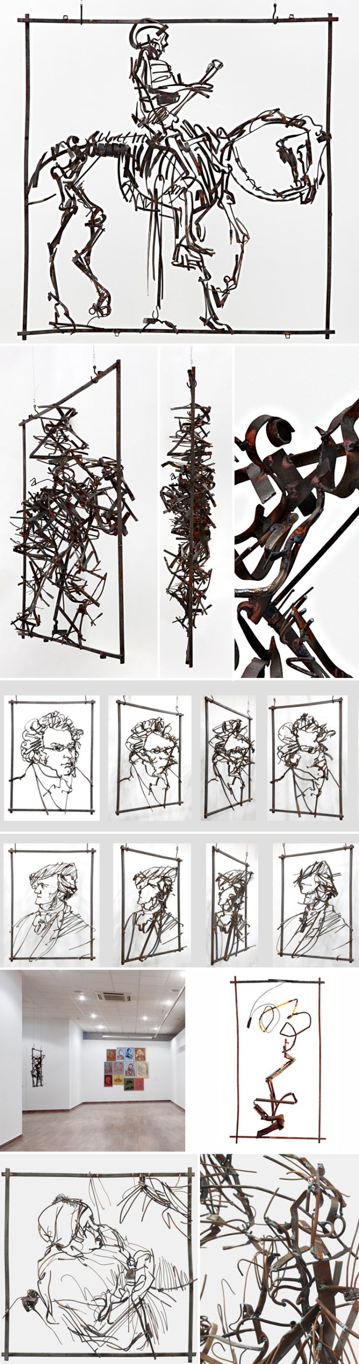 Iron sculptures of Rembrandt Drawings, Russian Contemporary art, metal works, composers. collabcubed