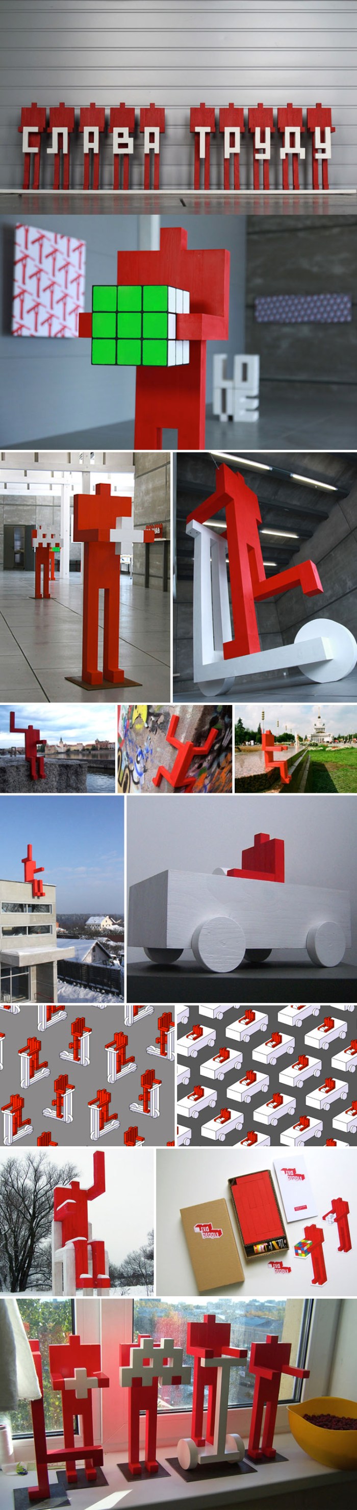 Russian Contemporary Art, Red Men Statues, cool, viral, fun installation, design, collabcubed