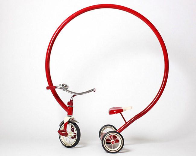 fun sculptures of tricycles, distorted tricycles, Sergio Garcia, Scope Miami, collabcubed