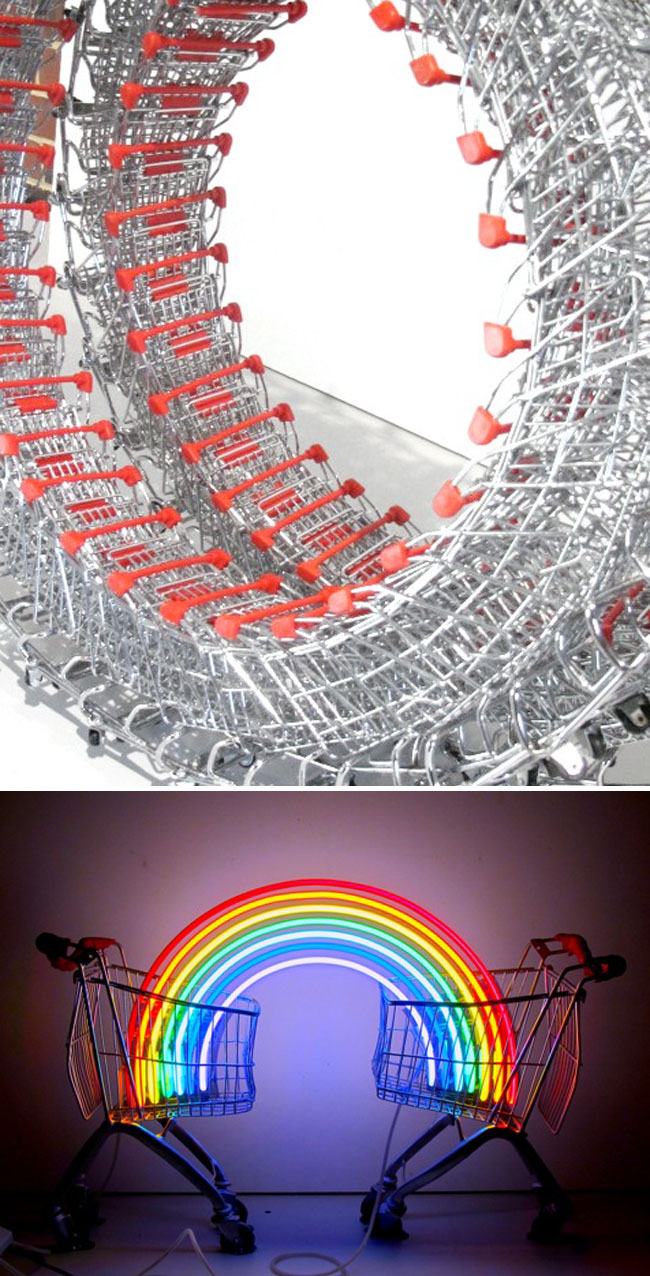 Shopping cart sculpture, Sculpture by the Sea cottesloe, Australia, cool contemporary sculpture