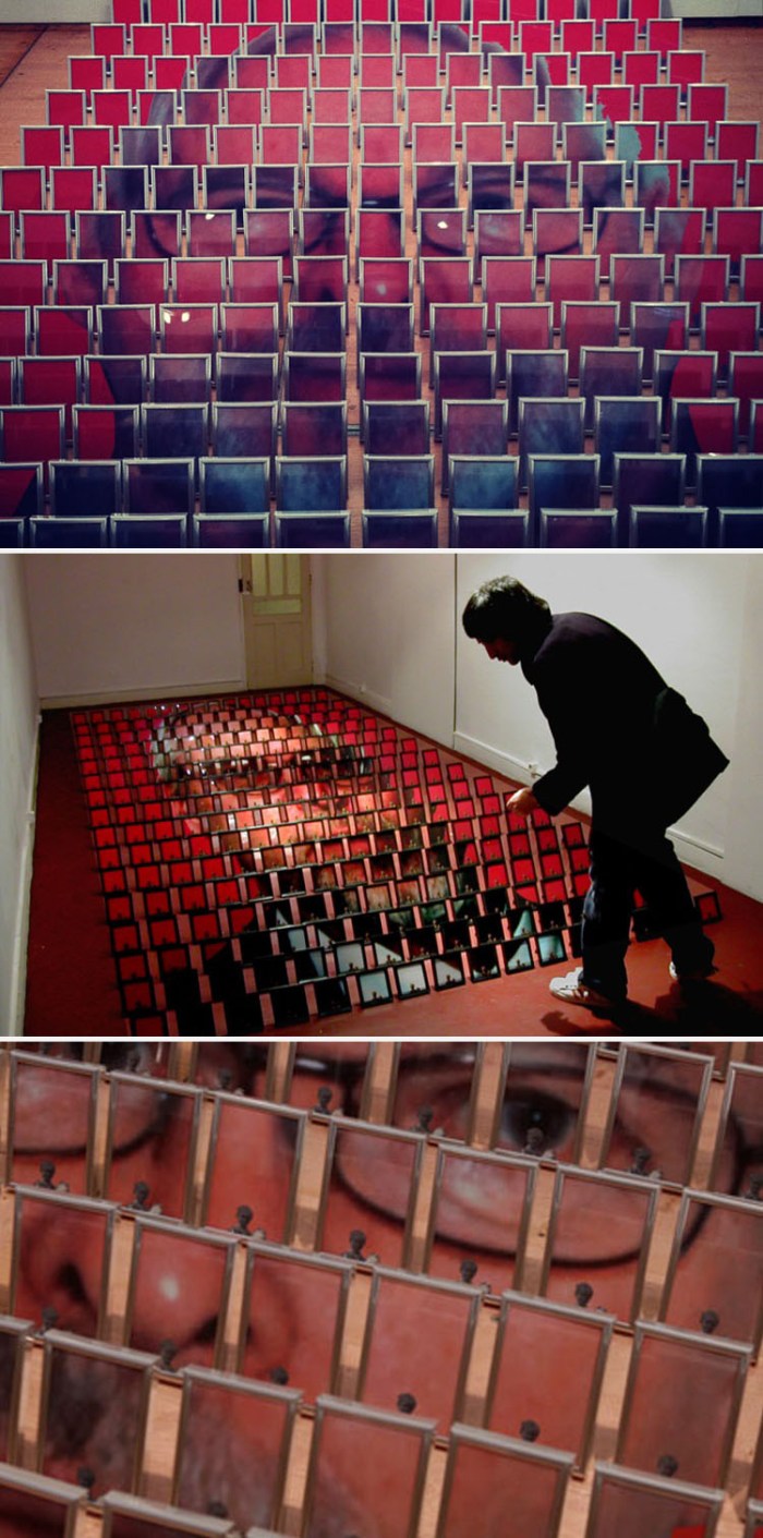 Portrait of father made up of 256 framed images, art installation, Scope NY 2012, collabcubed