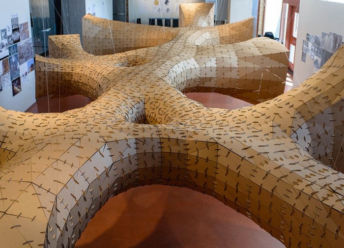 SOFTlab_Pratt-Grad-Architecture-Student-Show_Installation_collabcubed Pratt Institute, Graduate Architecture and Urban Studies Exhibit, GAUD12, SOFTlab, cool cardboard installation