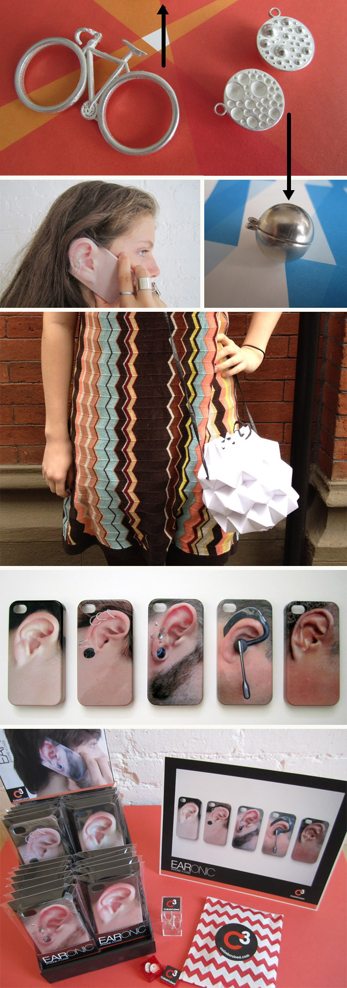 ICFF 2012, CollabCubed Products, Two-finger bicycle ring, fun jewelry, earonics, locket, 