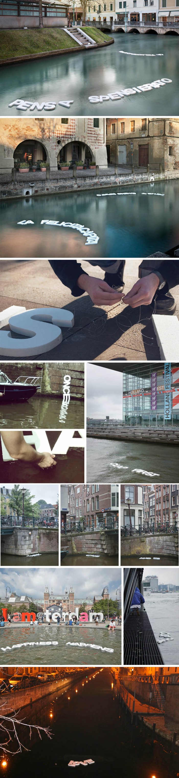 Typography, Typographic installation in Milan, Amsterdam, Words floating on water, Guildor, Street art