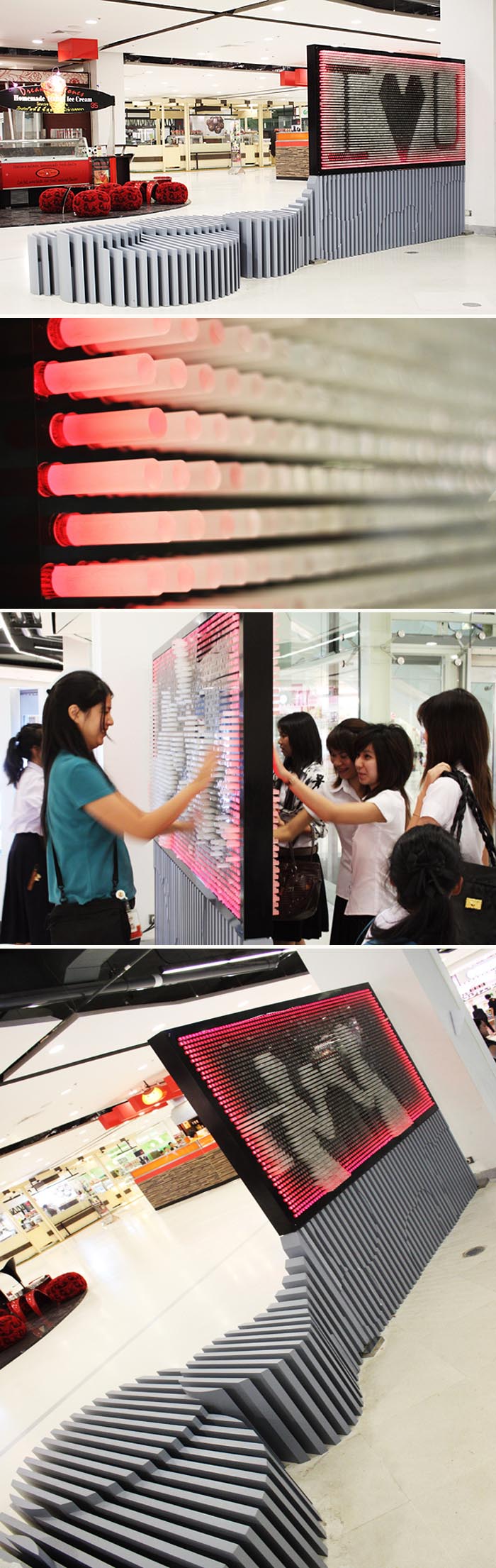Interactive installation in Bangkok Mall by FarmGroup, fun installation, acrylic pins, collabcubed