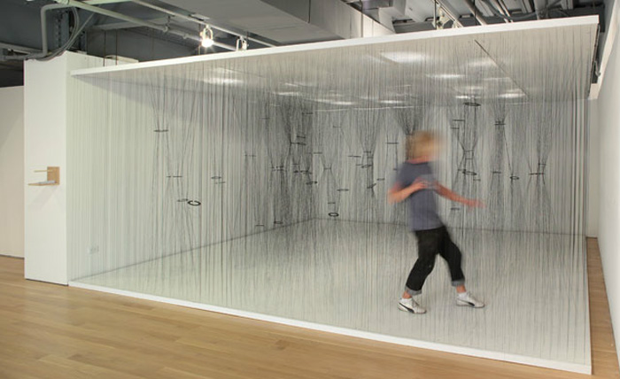 Lateral-Office_Clearing-Installation_collabcubed Installation, art installation with threads and strings about ownership of space, Lateral Office, Toronto, Lola Sheppard, Mason White