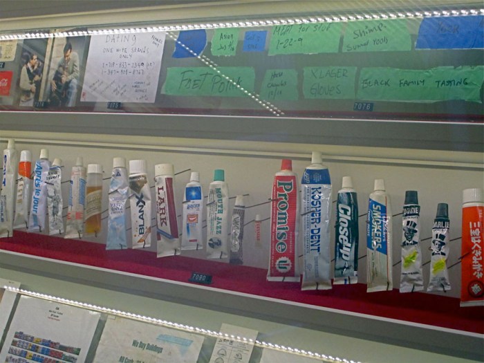 Humorous collections of found objects and garbage from around the world in an old freight elevator in Tribeca, Mmuseumm