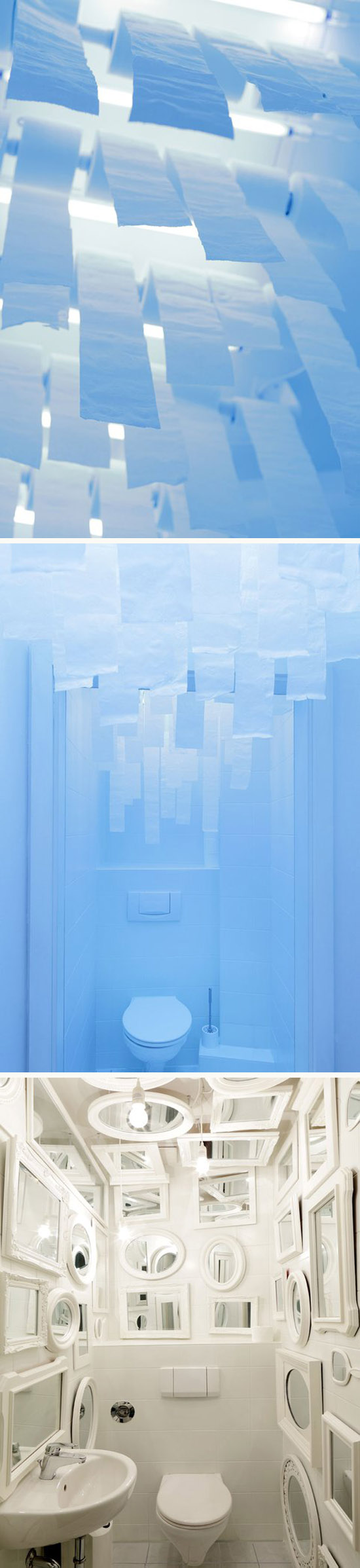 interior design, fun bathrooms, toilet paper sky in bathroom, mirrors in bathroom, Tulp design, Munich, Webguerillas